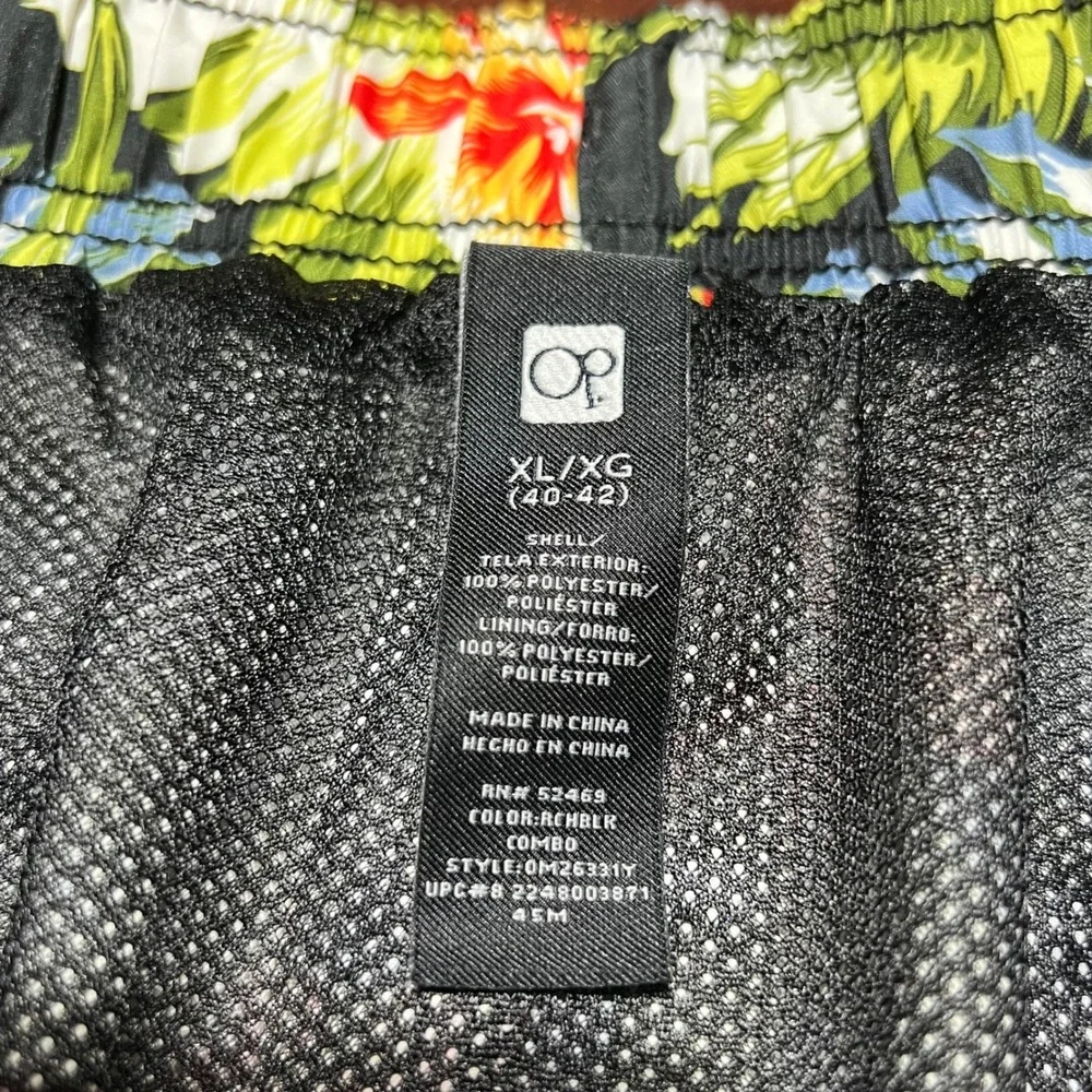 OP Ocean Pacific Mens XL Tropical Floral Swim Trunks Black Green Y2K OM26331Y